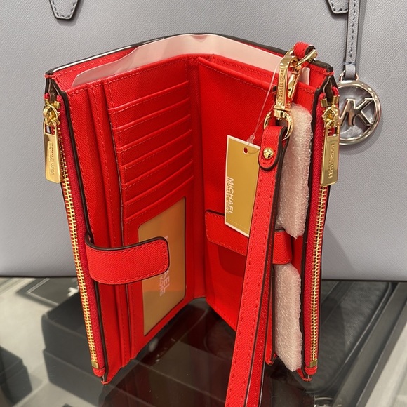 Michael Kors Jet Set Travel Large Double Zip Leather Wristlet phone holder NWT - Picture 11 of 16